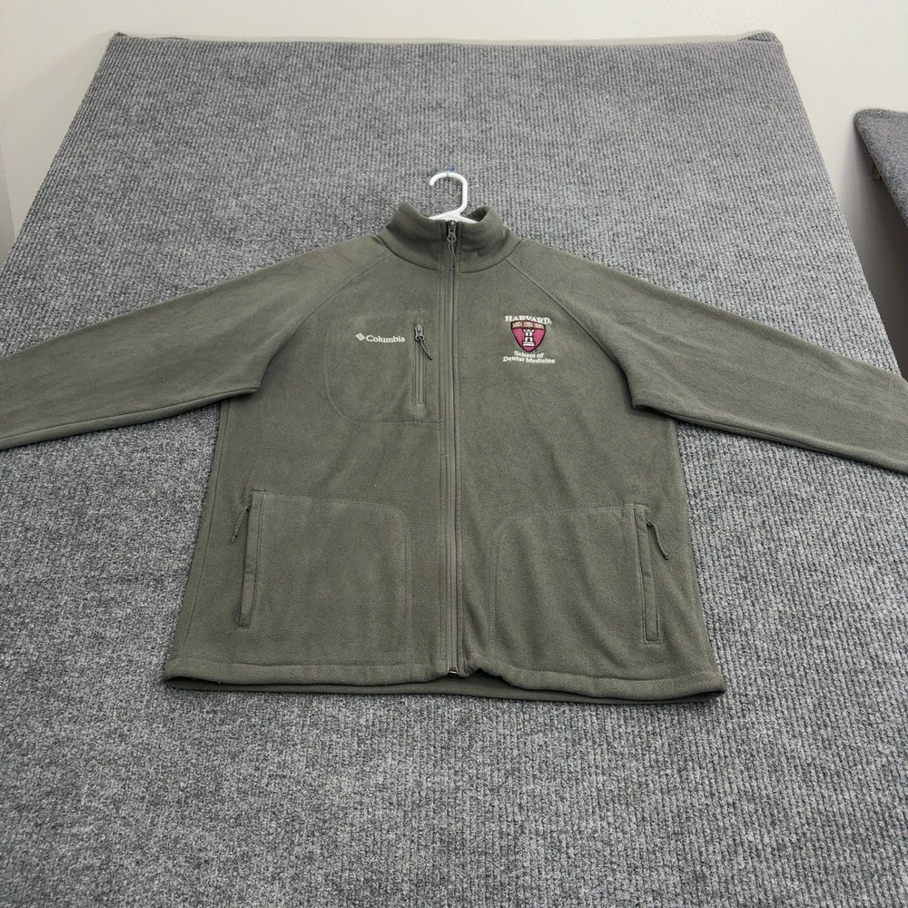 Harvard Columbia Fleece Jacket Mens M Grey Polyester Full Zip Mock Neck Gorpcore